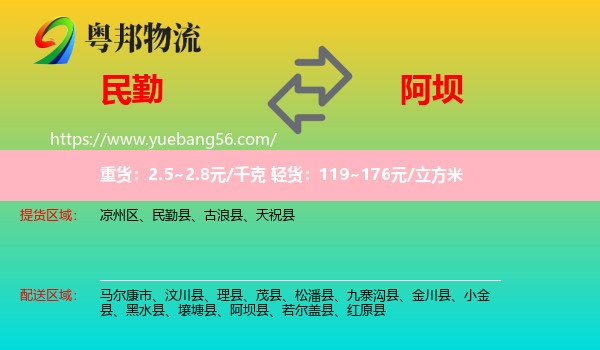民勤縣到阿壩物流